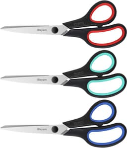 3-Pack 8 Heavy Duty Scissors with Ultra Sharp Blades and Comfort Grip Handles - For Office, Home, School, Sewing, and Crafts