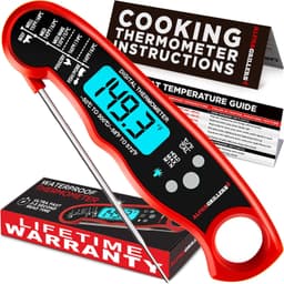 Alpha Grillers Instant Read Meat Thermometer for Cooking Grill and BBQ Griddle - Waterproof w/Backlight & Calibration for Food