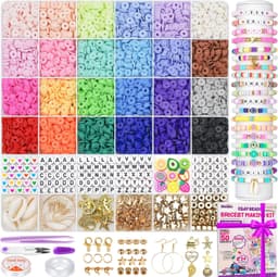 Gionlion 6000 Clay Beads Bracelet Making Kit, 24 Colors Flat Preppy Beads